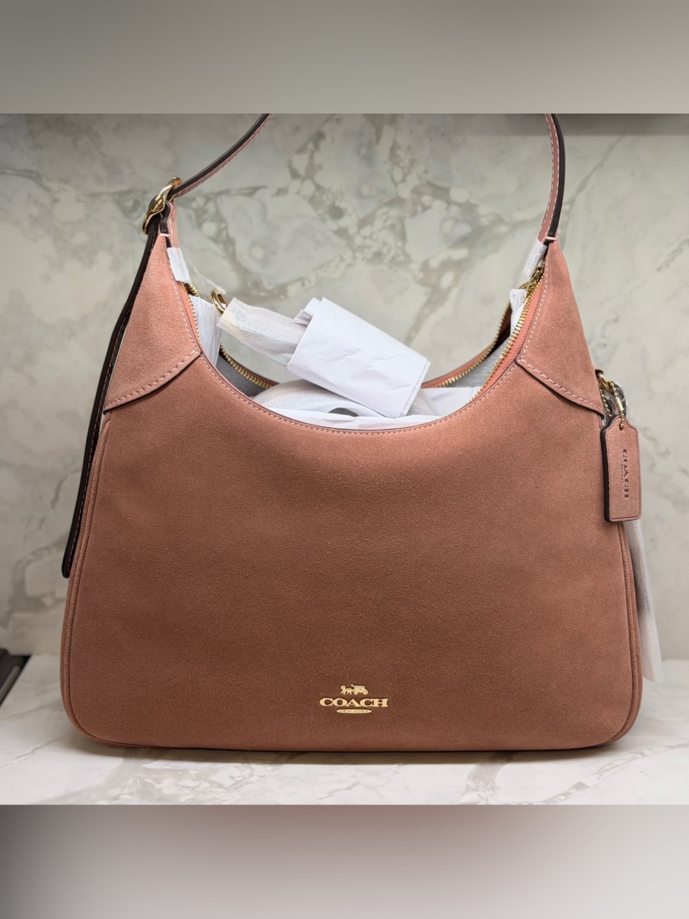 Coach Ella Suede Shoulder Bag in Blush Pink